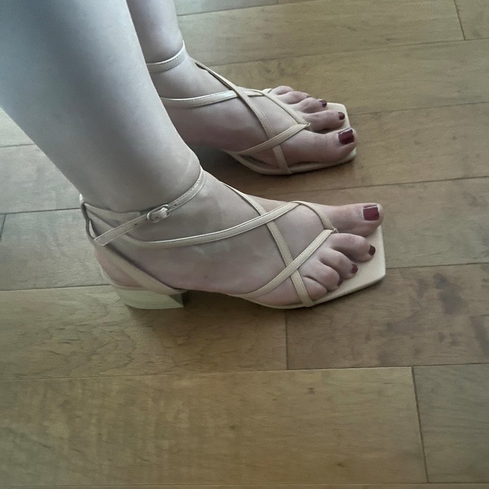 Vince Camuto Beige Slingback Block Heeled Sandal